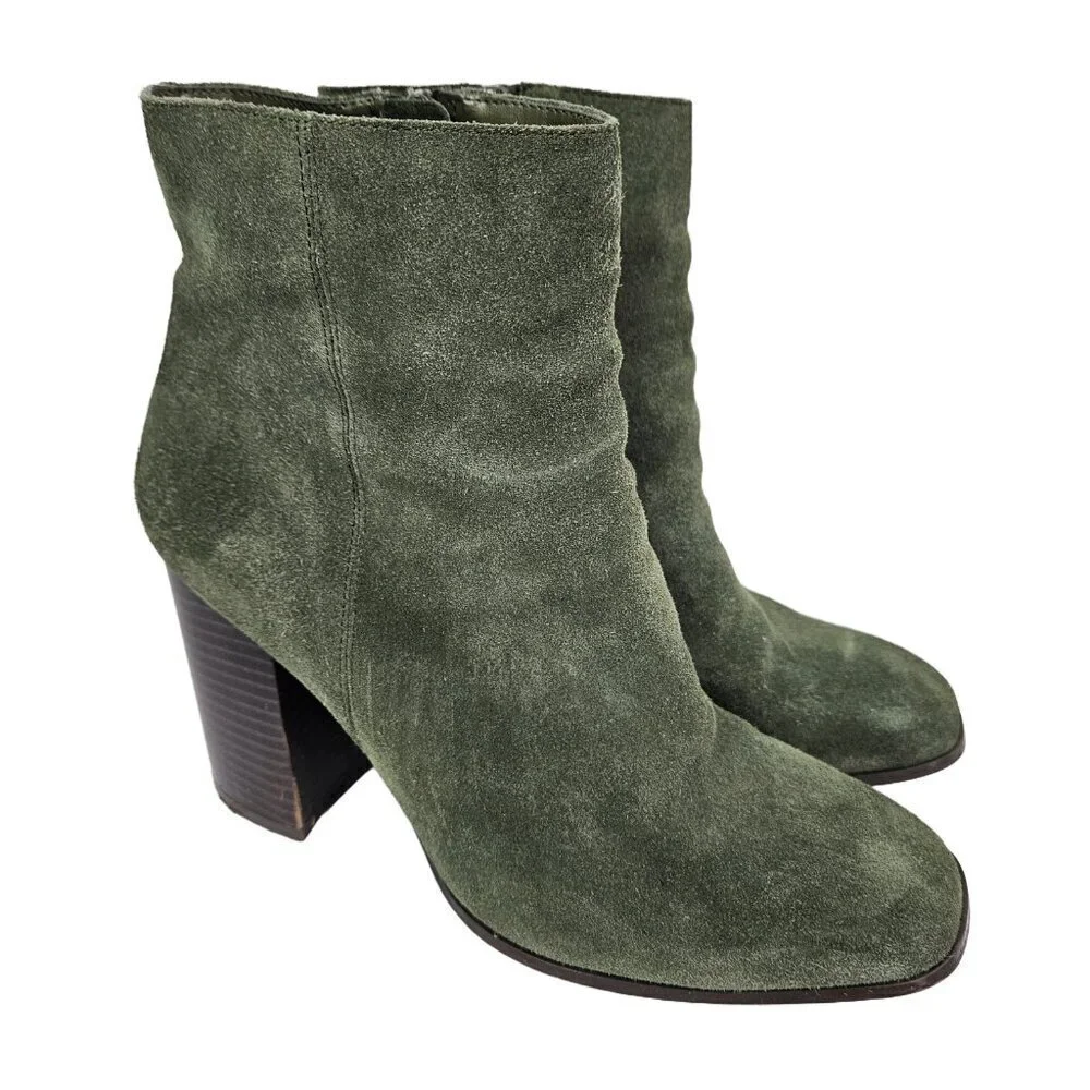 Nordstrom Rack Harper Lea Olive Green Suede Stacked Heel Square Toe Ankle Boot